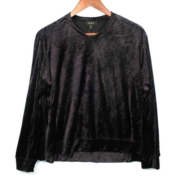 Alala Tops - Alala Black Velvet Top Sweatshirt Side Slits Pullover Long Sleeve New NWT Medium